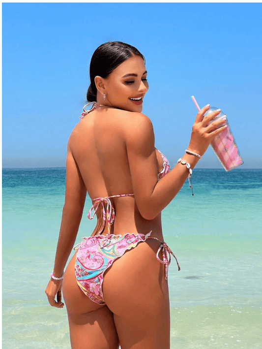 SHEIN Shein Womens Swimwear L / Multi-Color SHEIN - Paisley Print Triangle Halter Bikini Swimsuit