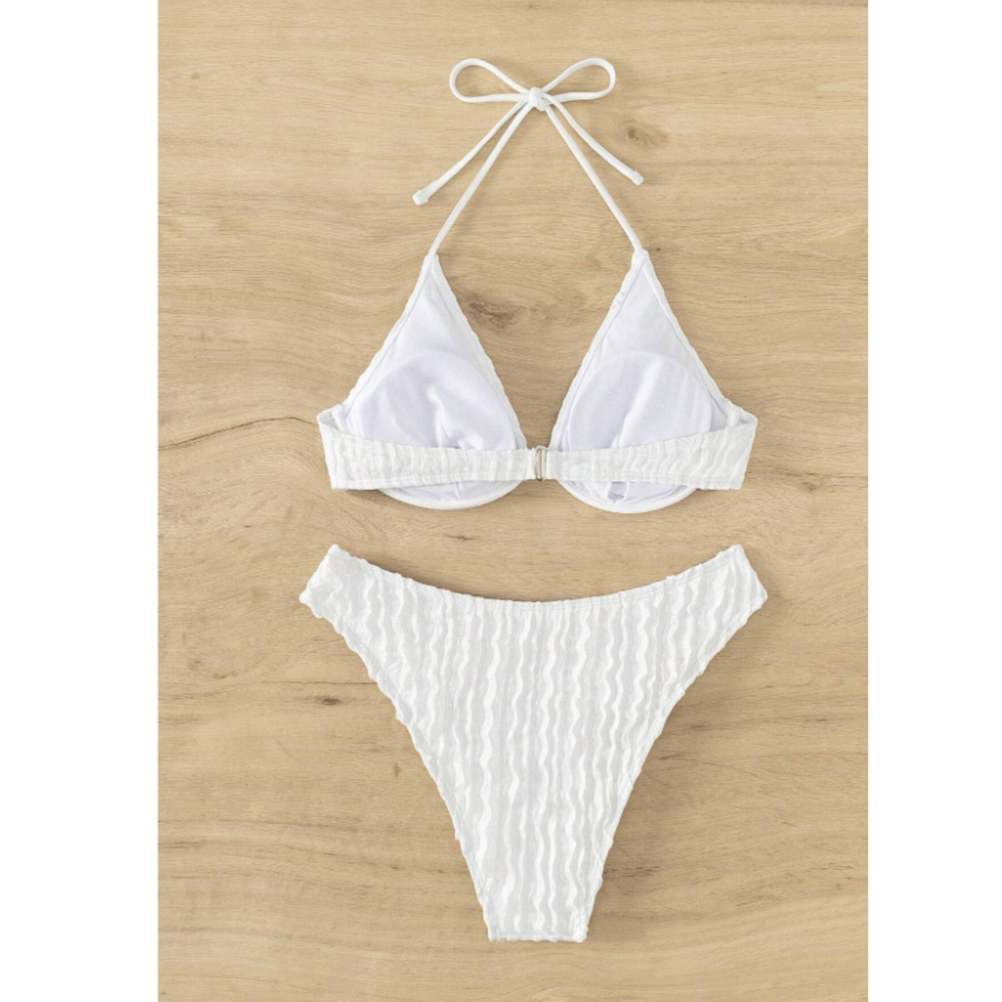 SHEIN Shein Womens Swimwear L / White SHEIN - Plain Halter Underwire textured Bikini