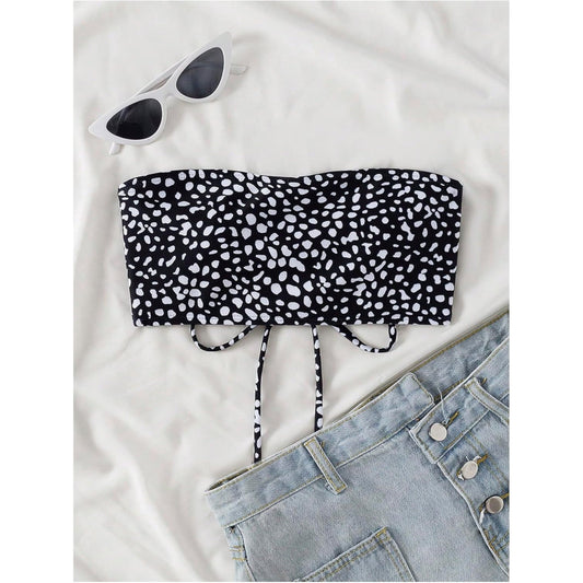 SHEIN Shein Womens Swimwear XL / Multi-Color SHEIN - Polka dotted bandu bikini top