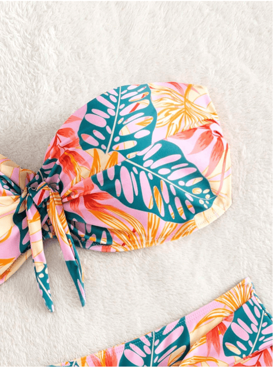 SHEIN Shein Womens Swimwear L / Multi-Color SHEIN - Print Front Knot Bandeau Bikini Swimsuit