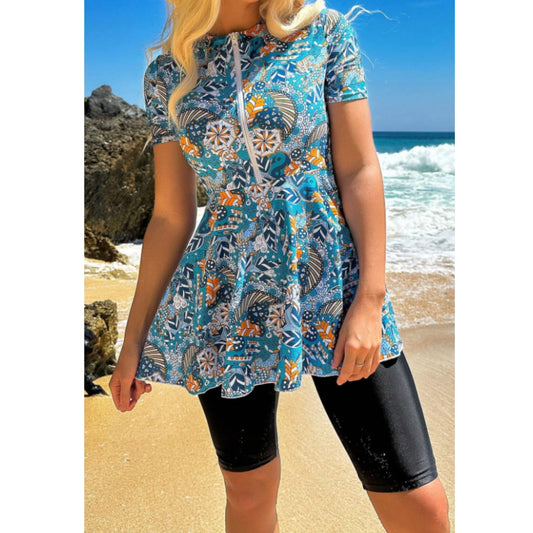 SHEIN Shein Womens Swimwear L / Multi-Color SHEIN - Printed design zipper closure tankini