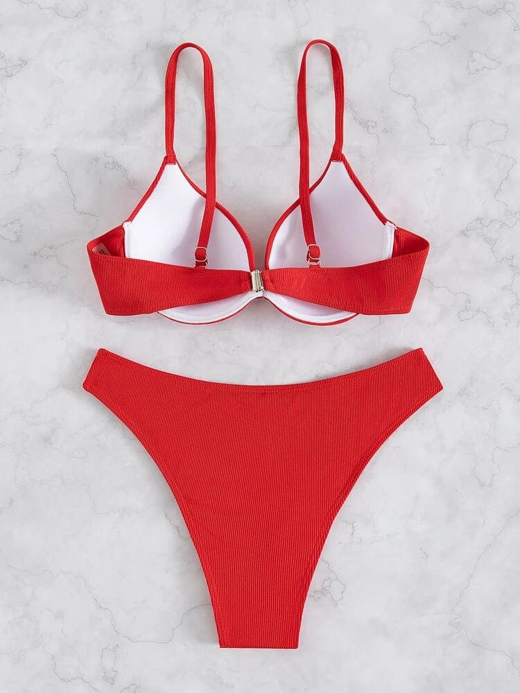 SHEIN Shein Womens Swimwear M / Red SHEIN - Push Up High Cut Bikini