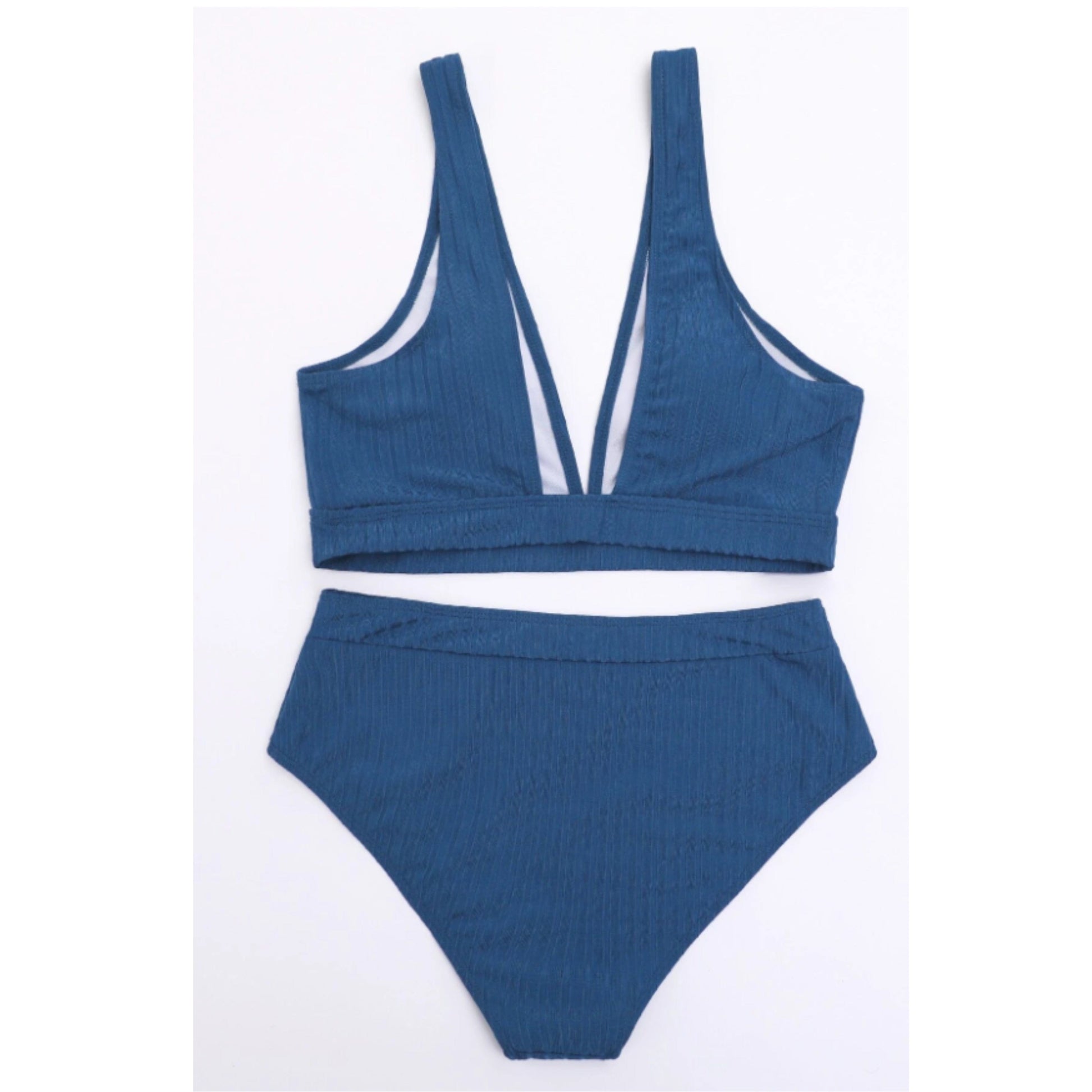 SHEIN Shein Womens Swimwear L / Blue SHEIN - Rib High Waisted Bikini