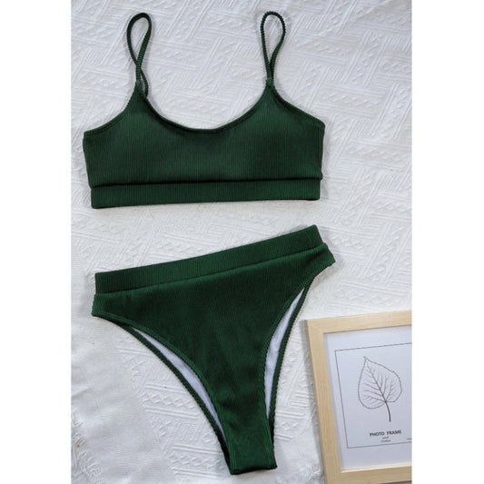 SHEIN Shein Womens Swimwear M / Dark green SHEIN - Ribbed high waist solid bikini
