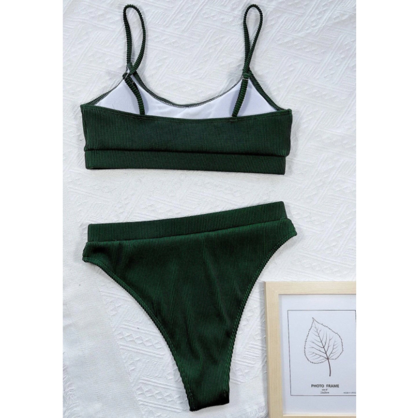 SHEIN Shein Womens Swimwear M / Dark green SHEIN - Ribbed high waist solid bikini