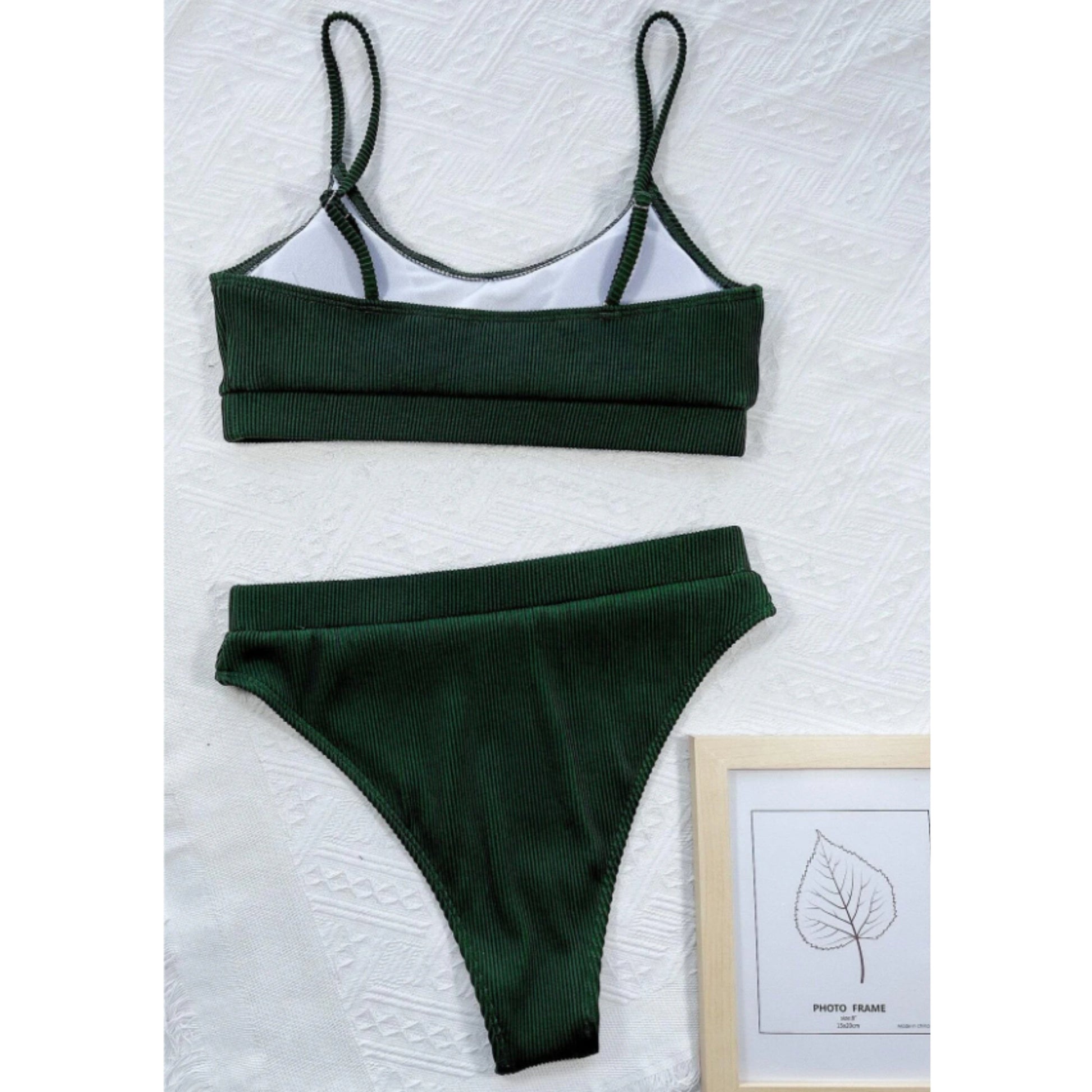 SHEIN Shein Womens Swimwear M / Dark green SHEIN - Ribbed high waist solid bikini