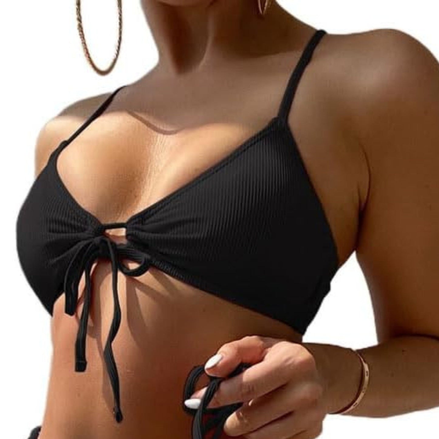 SHEIN Shein Womens Swimwear SHEIN - Ribbed peek aboo bikini top