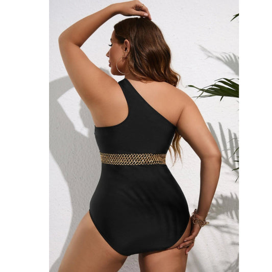 SHEIN Shein Womens Swimwear XXXXL / Black SHEIN - Ring Linked Stitch Detail Cut Out One Shoulder One Piece Swimsuit