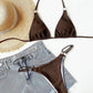 SHEIN Shein Womens Swimwear L / Brown SHEIN -  Ring Linked Triangle Bra & Thong Bikini