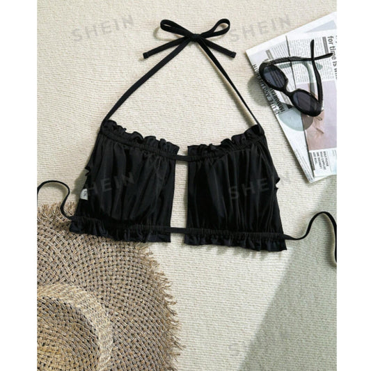 SHEIN Shein Womens Swimwear S / Black SHEIN - Rushed solid bikini top