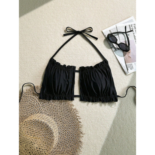 SHEIN Shein Womens Swimwear S / Black SHEIN - Rushed solid bikini top