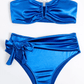 SHEIN Shein Womens Swimwear M / Blue SHEIN - Satin Off Shoulder Two Pieces Swimwear