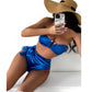 SHEIN Shein Womens Swimwear M / Blue SHEIN - Satin Off Shoulder Two Pieces Swimwear