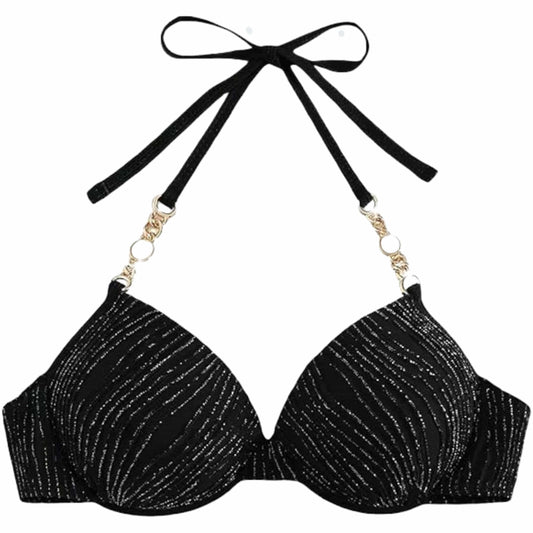 SHEIN Shein Womens Swimwear M / Black SHEIN - Sexy Sparkle Padde Bra