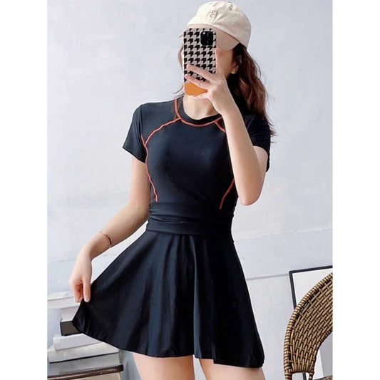 SHEIN Shein Womens Swimwear L / Black SHEIN - Short Sleeve Rash Guard Dress Two Pieces Swimwear