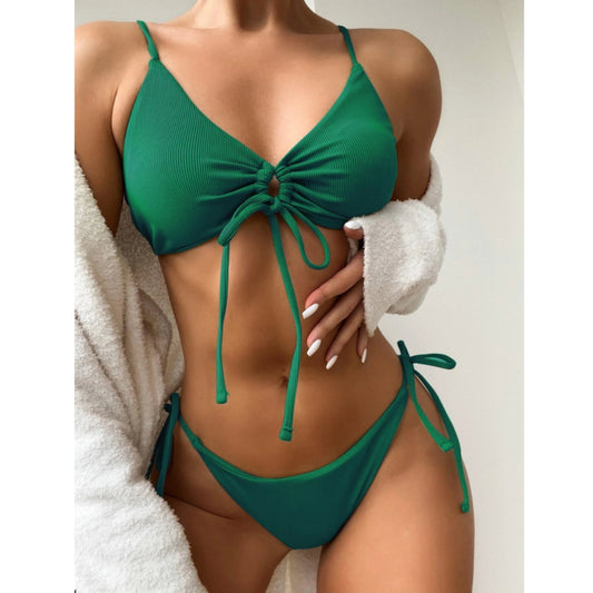 SHEIN Shein Womens Swimwear M / Green SHEIN - Side Rib Tie Two Pieces Swimwear