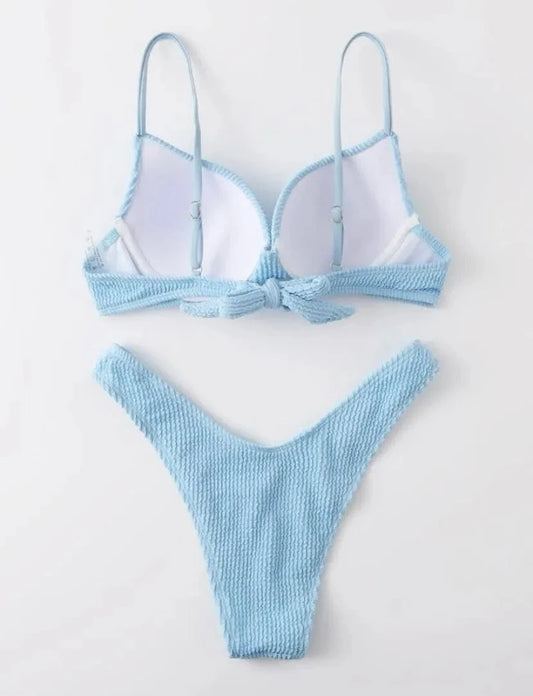 SHEIN Shein Womens Swimwear S / Blue SHEIN - Smocked Push Up Swimwear Two Pieces