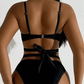 SHEIN Shein Womens Swimwear M / Black SHEIN -  Solid Color Hollow Out SplitTwo Pieces Swimwear