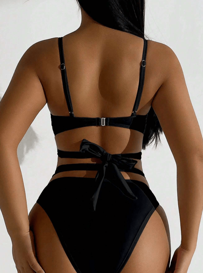 SHEIN Shein Womens Swimwear M / Black SHEIN -  Solid Color Hollow Out SplitTwo Pieces Swimwear