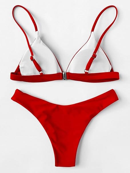 SHEIN Shein Womens Swimwear M / Red SHEIN - Solid High Cut Bikini Swimsuit