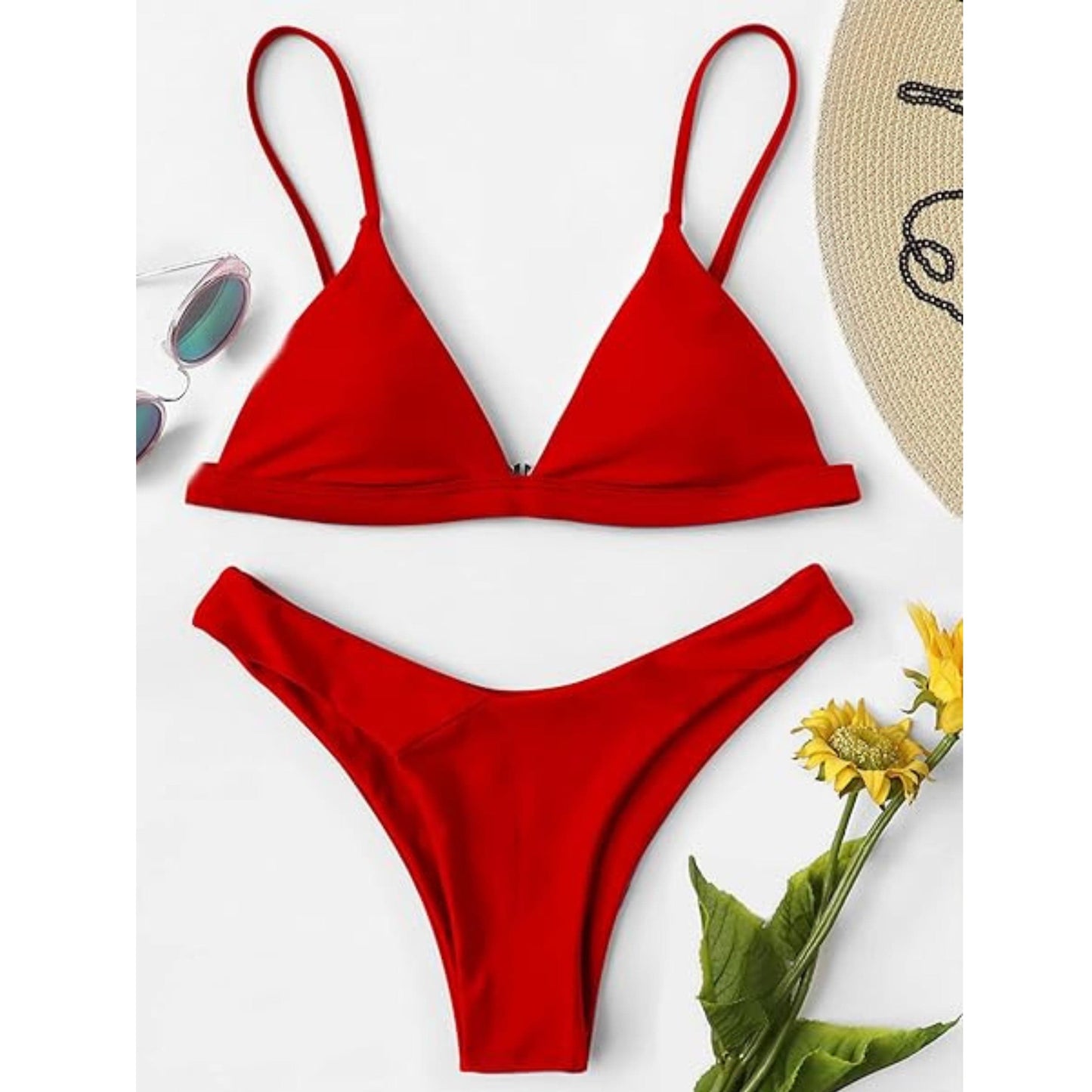 SHEIN Shein Womens Swimwear M / Red SHEIN - Solid High Cut Bikini Swimsuit