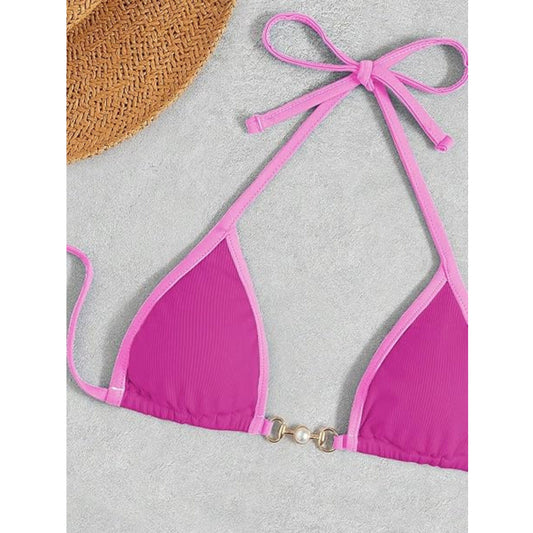 SHEIN Shein Womens Swimwear L / Pink SHEIN - Solid ribbed bikini top