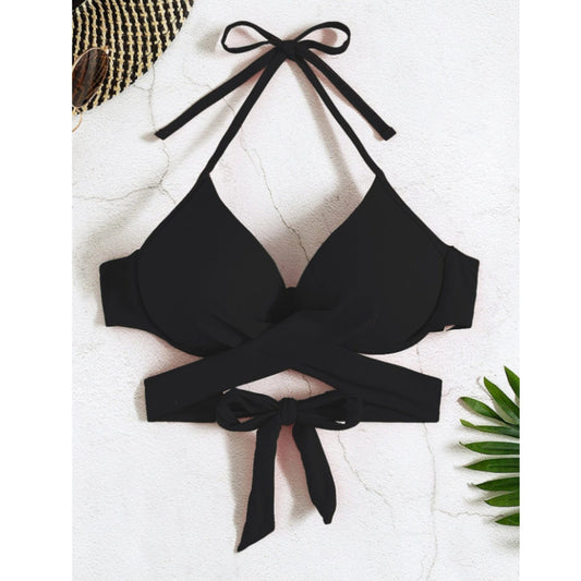 SHEIN Shein Womens Swimwear M / Black SHEIN - Solid tie design bikini top