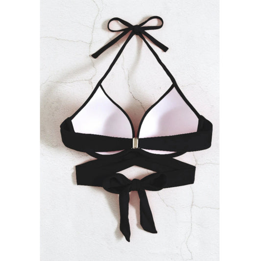 SHEIN Shein Womens Swimwear M / Black SHEIN - Solid tie design bikini top