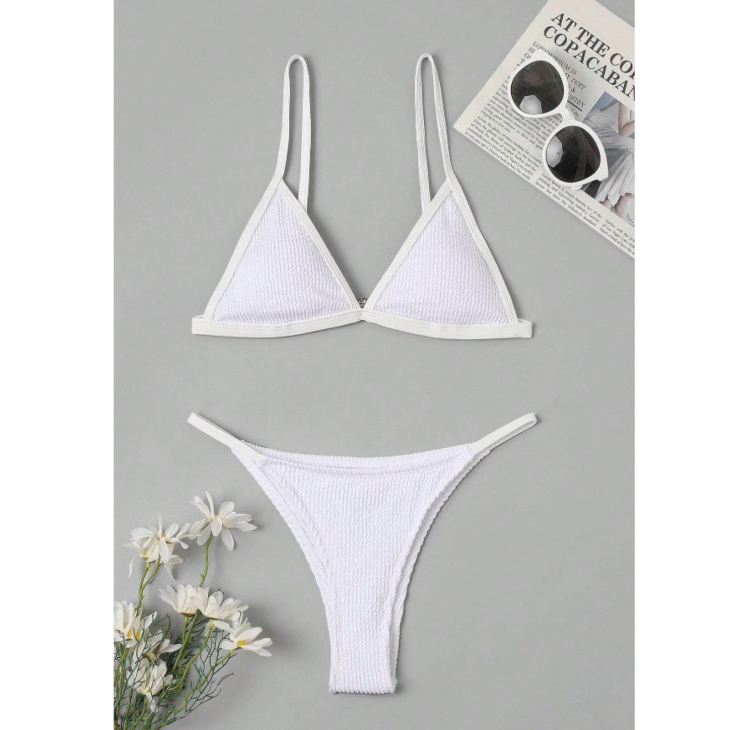 SHEIN Shein Womens Swimwear S / White SHEIN - Solid Triangle Bikini Set