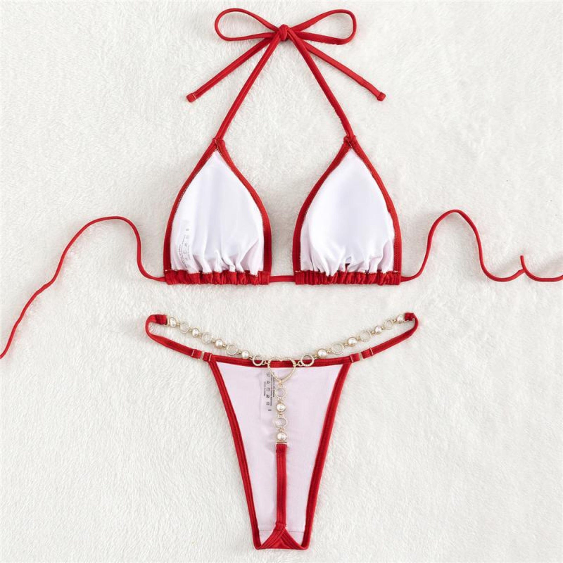 SHEIN Shein Womens Swimwear S / Red SHEIN - Sparkle Thong solid bikini