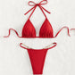 SHEIN Shein Womens Swimwear S / Red SHEIN - Sparkle Thong solid bikini