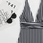 SHEIN Shein Womens Swimwear L / Multi-Color SHEIN - Striped Plunging One Piece Swimsuit
