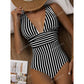 SHEIN Shein Womens Swimwear L / Multi-Color SHEIN - Striped Plunging One Piece Swimsuit