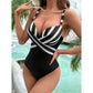 SHEIN Shein Womens Swimwear S-DD / Multi-Color SHEIN -Striped Print Twist Front Push Up One Piece Swimwear