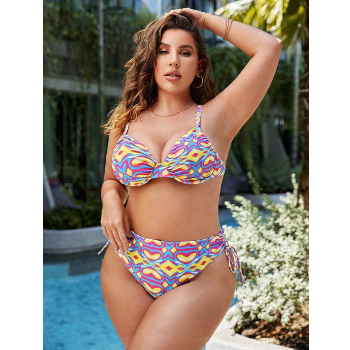 SHEIN Shein Womens Swimwear L / Multi-Color SHEIN - Swim Curve Allover Print Push Up Bikini Set