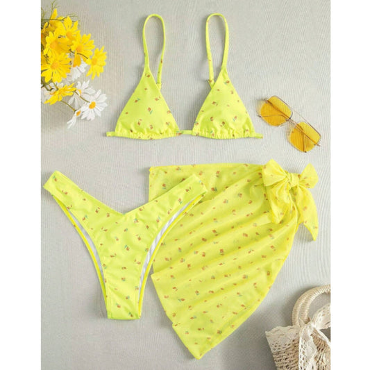 SHEIN Shein Womens Swimwear M / Yellow SHEIN - Swim Mod Summer Beach Ditsy Floral Bikini Set
