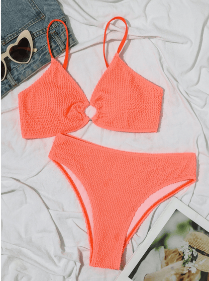 SHEIN Shein Womens Swimwear M / Coral SHEIN -  Swim Tight O-Ring Detail Cami Bra & Bikini Bottoms 2 Piece Swimsuit