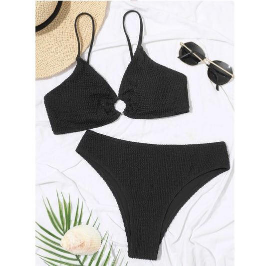 SHEIN Shein Womens Swimwear M / Black SHEIN -  Swim Tight O-Ring Detail Cami Bra & Bikini Bottoms 2 Piece Swimsuit