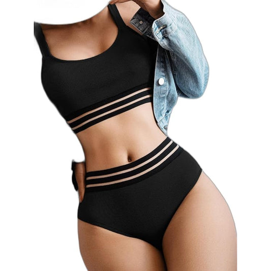 SHEIN Shein Womens Swimwear XL / Black SHEIN - Tank Top Push Up High Waist Two Pieces Swimwear