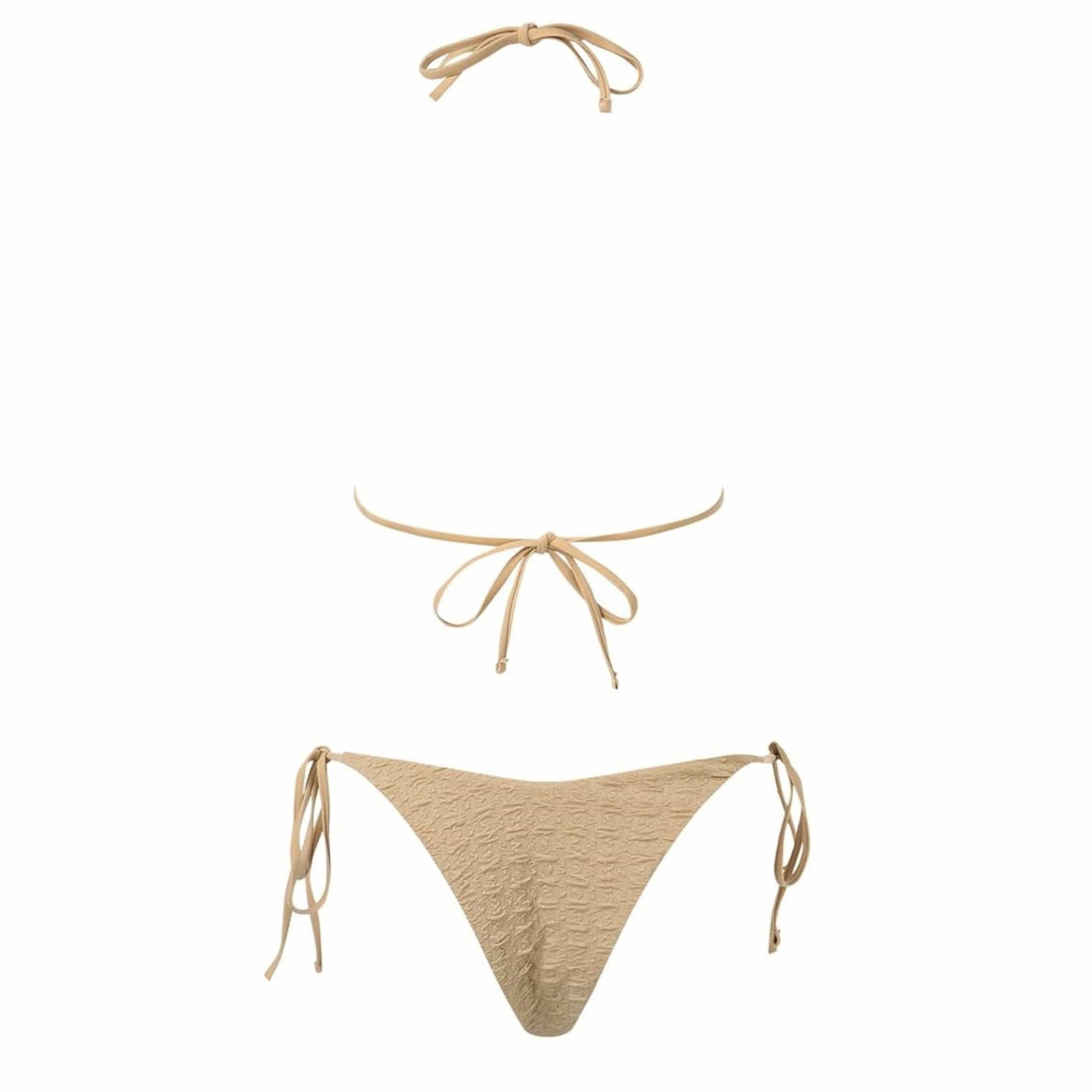 SHEIN Shein Womens Swimwear S / Beige SHEIN - Textured 2 piece tie swimsuit