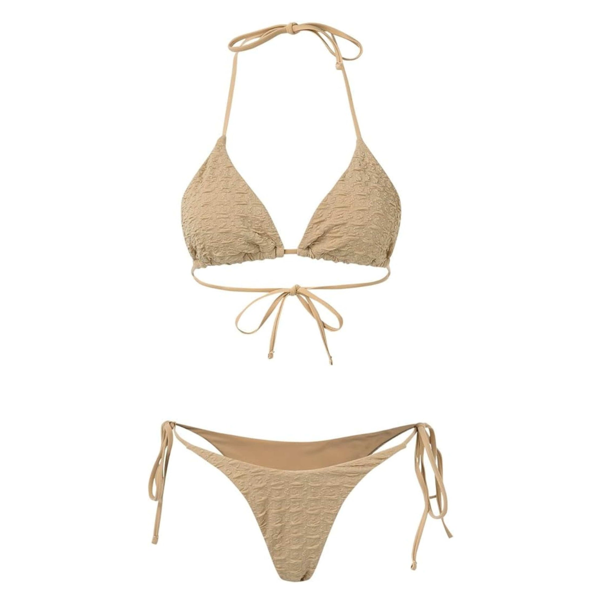 SHEIN Shein Womens Swimwear S / Beige SHEIN - Textured 2 piece tie swimsuit