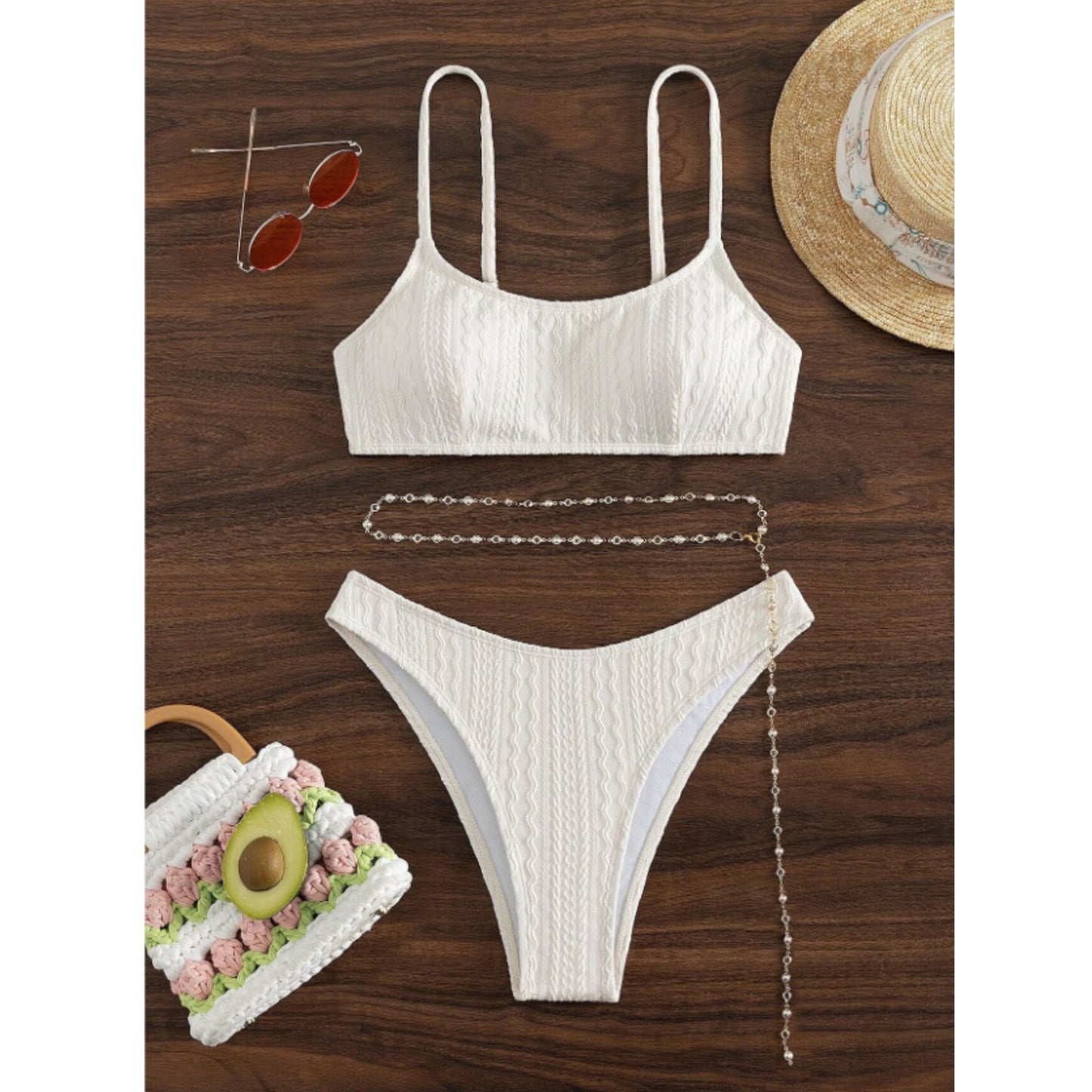 SHEIN Shein Womens Swimwear S / White SHEIN - Textured chain design bikini