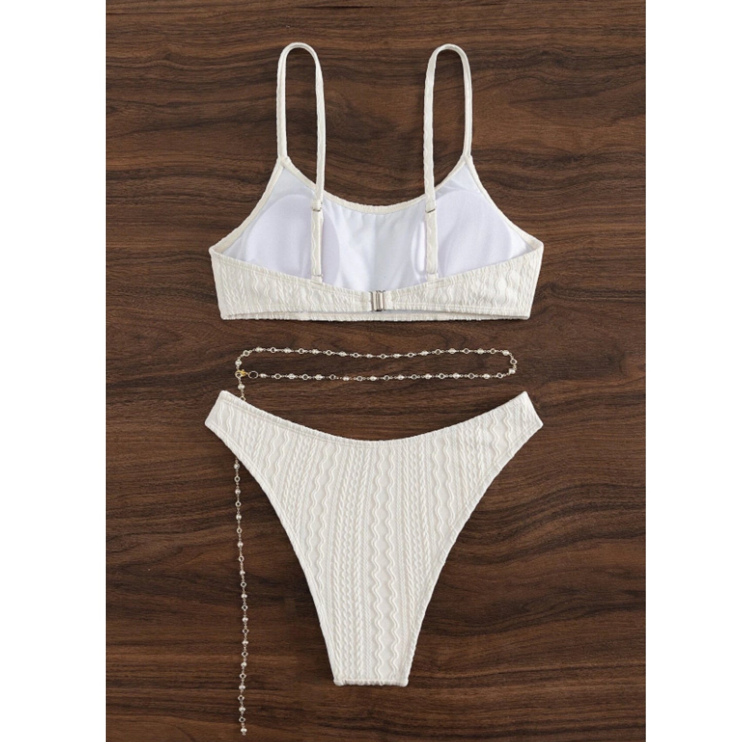 SHEIN Shein Womens Swimwear S / White SHEIN - Textured chain design bikini