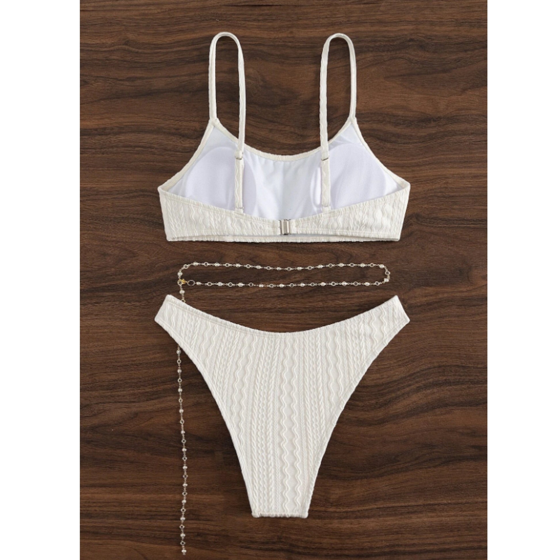 SHEIN Shein Womens Swimwear S / White SHEIN - Textured chain design bikini