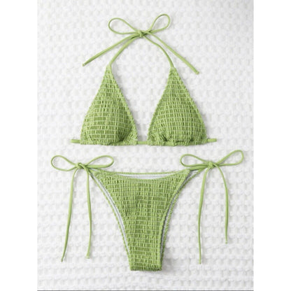 SHEIN Shein Womens Swimwear M / Light green SHEIN - Textured design triangle bikini