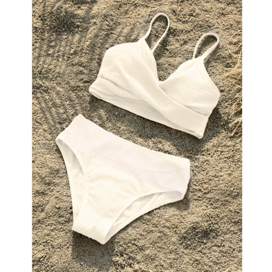 SHEIN Shein Womens Swimwear S / Off-white SHEIN - Textured front cross 2 piece bikini