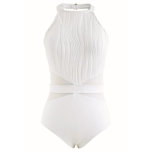 SHEIN Shein Womens Swimwear M / White SHEIN - Textured mesh one piece swimsuit