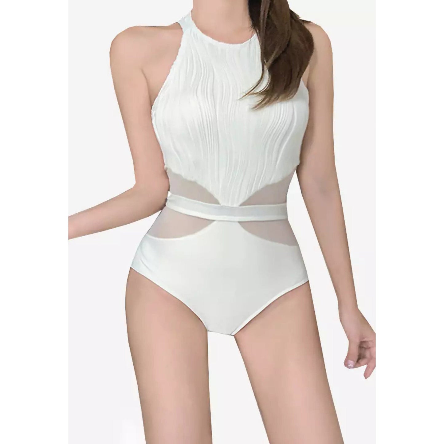 SHEIN Shein Womens Swimwear M / White SHEIN - Textured mesh one piece swimsuit