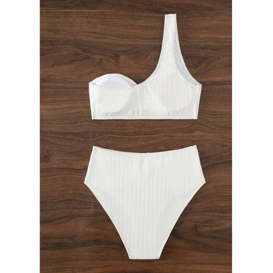 SHEIN Shein Womens Swimwear L / White SHEIN - Textured one shoulder solid bikini set