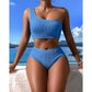 SHEIN Shein Womens Swimwear S / Blue SHEIN -  Textured One Shoulder Top Cheeky Bottom Bikini